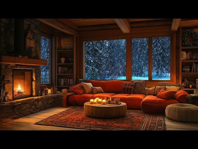 Bring Winter Home | Enjoy Snowstorm Sounds Combined with Cabin Fireplace | Sleep, Relax, Study ️