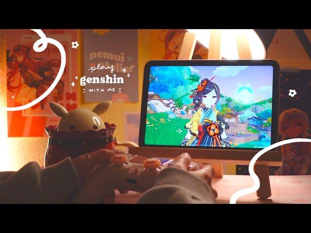  playing genshin on a lazy late night | 1 hr of gameplay ambience (jp dub, ipad mini) 