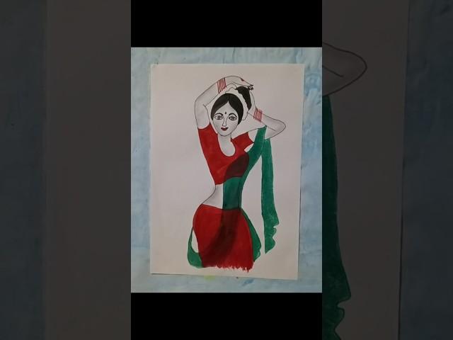 Bongo nari drawing very easily #beautifulgirl #easyartchannel #acrylicpainting #drawingtutorials