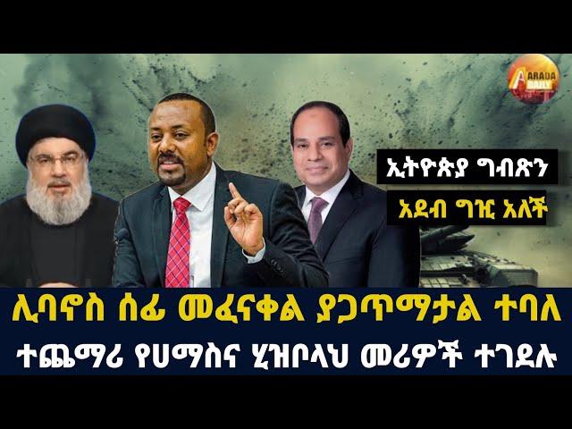 Arada daily news:ኢትዮጵያ ግብጽን አደብ ግዢ አለች"ሊባኖስ ሰፊ መፈናቀል ያጋጥማታል ተባለ"ተጨማሪ የሀማስና ሂዝቦላህ መሪዎች ተገደሉ"