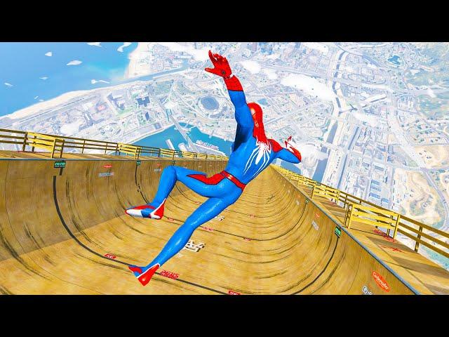 GTA 5 Spiderman vs Biggest Mega Ramp (Spiderman Cars, Bikes Jumps in GTA V)