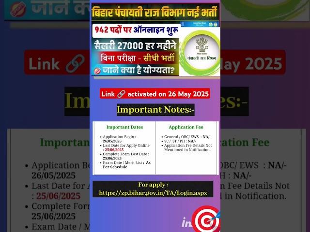 Bihar Panchayati Raj New Vacancy 2025 | Bihar Panchayati Raj Technical Assistant  Recruitment 2025