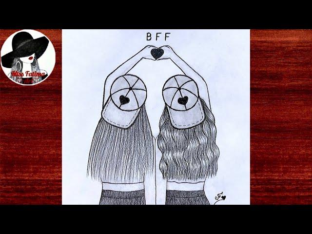 BFF DRAWING || How To Draw Best Friends ️ || Easy BFF Drawing