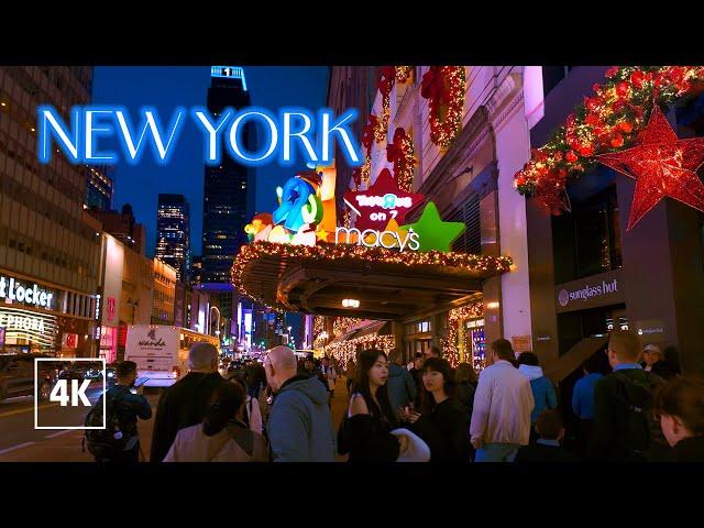 NEW YORK Christmas Vibes  Night Walk in Manhattan, Thanksgiving Walking Tour 4K