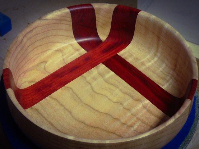 Woodturning a Fiery Figured Maple and Red Heart bowl