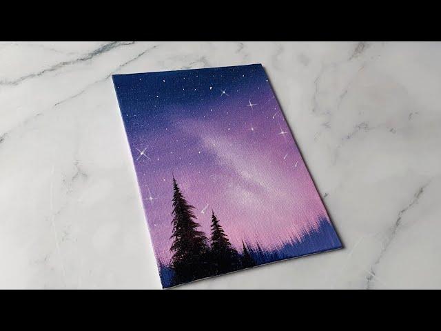 Easy way ro paint a purple night sky / acrylic painting ideas for beginners 