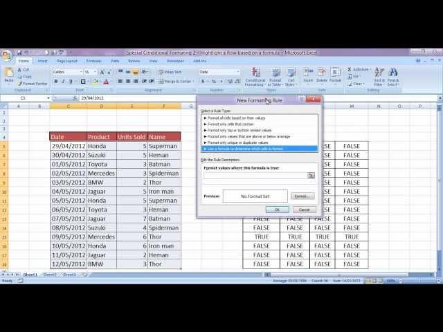 Color Row in Excel with Conditional Formatting