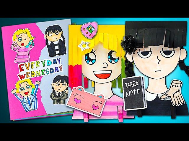 School Time With Wednesday! Rainbow VS. Black Playbook || FUN DIY! ️