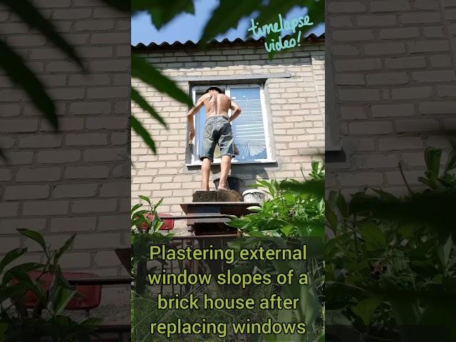plastering external windows slopes after replacing windows #timelapse video with English subtitles