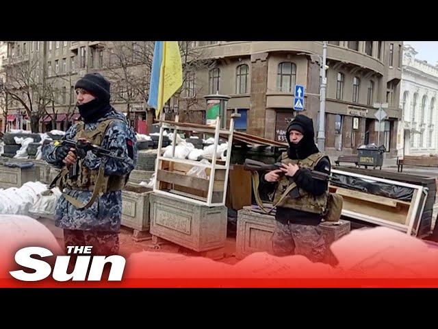 Ukraine's forces build sandbag barricades and 'hedgehog' defences in Odessa