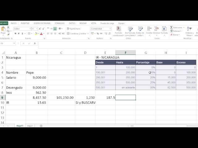 Calcular IR -Nicaragua en Excel  con (Si y BUSCARV)