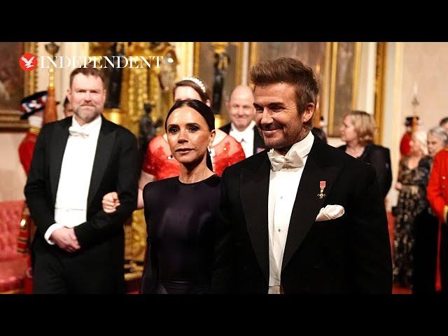 David and Victoria Beckham arrive at Qatari state banquet hosted by King Charles