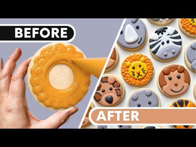 How to Decorate 8 Adorable Safari Animal Cookies with Royal Icing all on Circles!