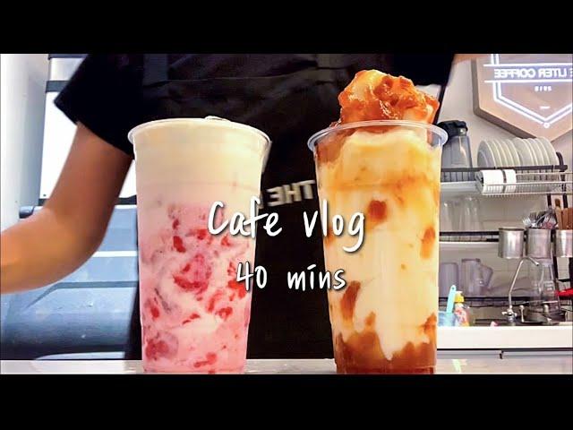 (Sub)카페 브이로그 40분 모아보기 / 딸기 & 살구/ cafe vlog / 카페 브이로그 / asmr / 더리터 / nobgm