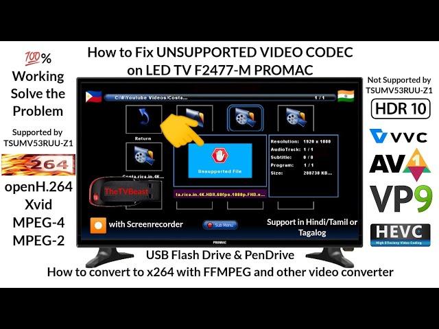 How to solve unsupported file or video codec problem in LED TV USB in Hindi/Tamil & Tagalog  Worked