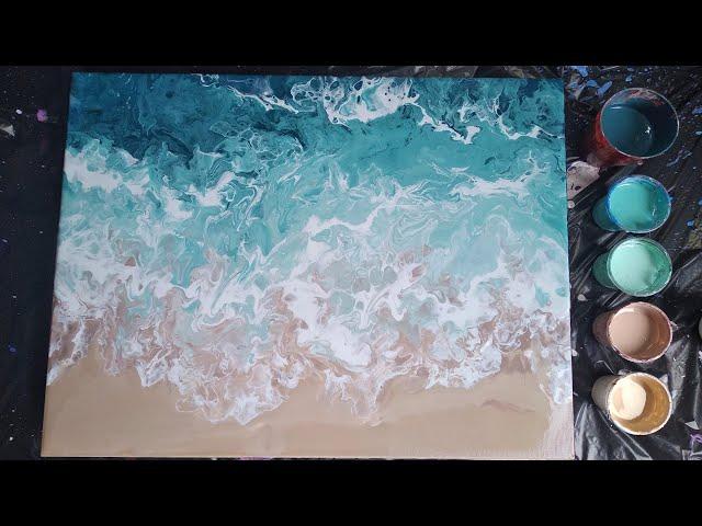 #12 DIY Beach acrylic pour painting |fluid art easy for beginners|