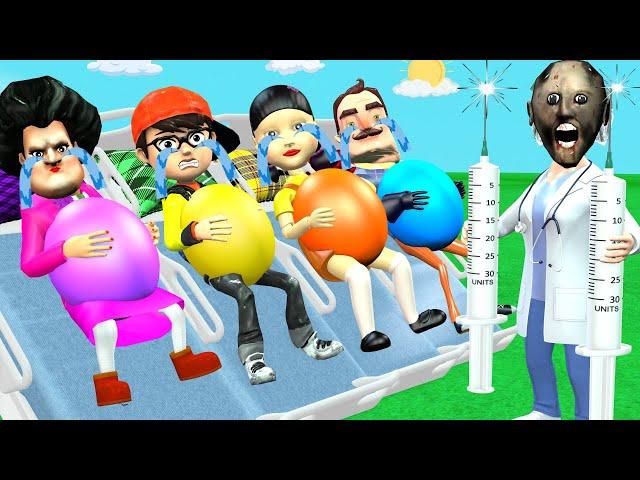 Scary Teacher 3D vs Squid Game Rescue Pregnant Doll and Ride Bike 5 Times Challenge