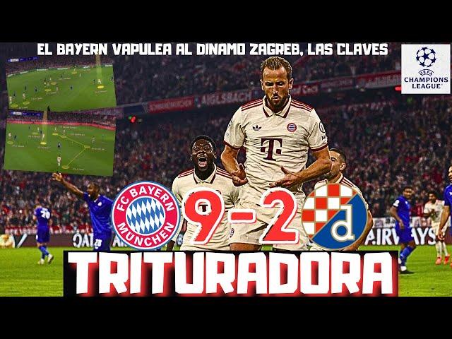 EL BAYERN FUSTIGA AL DINAMO ZAGREB. NUEVE GOLES, RECITAL DE KIMMICH, KANE Y OLISE. CLAVES CHAMPIONS