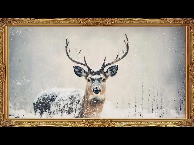 Winter Deer Frame TV Art Vintage Painting Screensaver Framed 4K Wallpaper Nature Scenery Slideshow