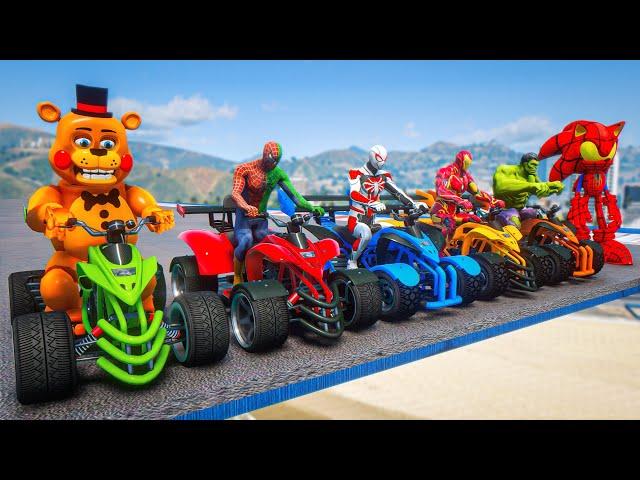 FNAF, SpiderMan & Superheroes Street Blazer Racing EVENT on Mario Karts Challenge - GTA 5 Mods #552