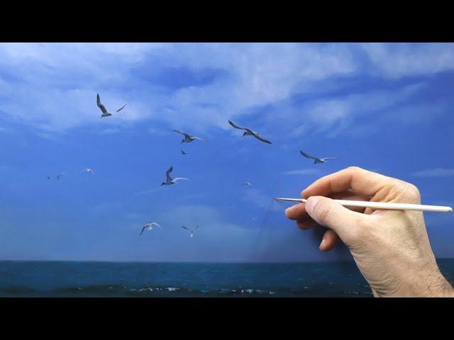 How to paint realistic clouds with just one colour - and how to paint gulls on top of it