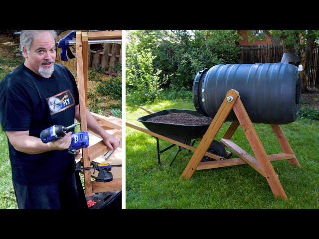 Compost Tumbler - A-Frame Base - DIY super sturdy, wheelbarrow optimized. Free detailed plans.