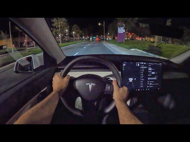 2022 Tesla Model Y Long Range POV Night Drive (3D Audio)(ASMR)