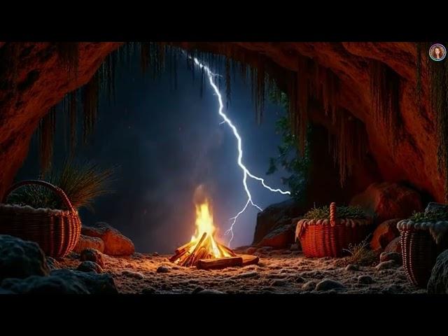 Cozy Neanderthal Cave 1 hr Ambient Cave Thunderstorm #ambience #thunderstorm