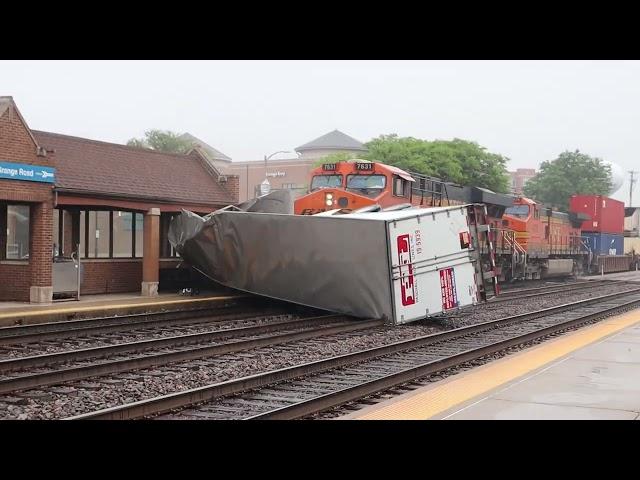 Truck gets hit by BNSF Intermodal in LaGrange IL June 13 2025