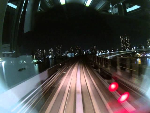 Riding Yurikamome train from Shimbashi to Odaiba, Tokyo Bay, Crossing Rainbow Bridge