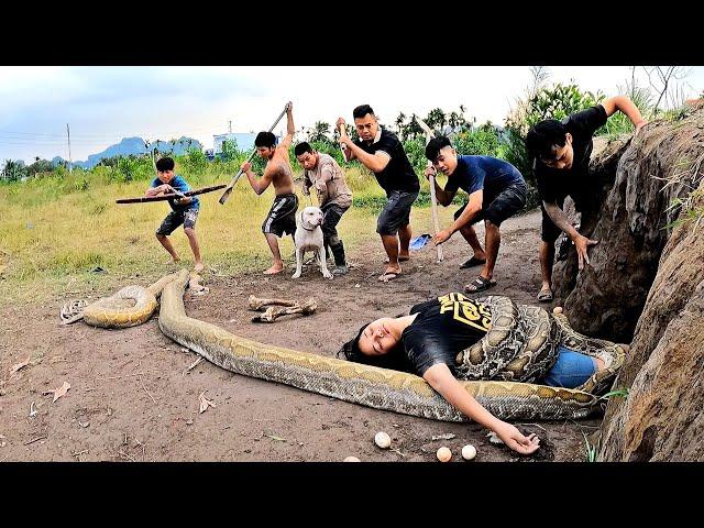 6 Brave Hunters With Pitbull Dog Confront 3 Ferocious Giant Pythons To Save The Girl, Wild Hunter TV