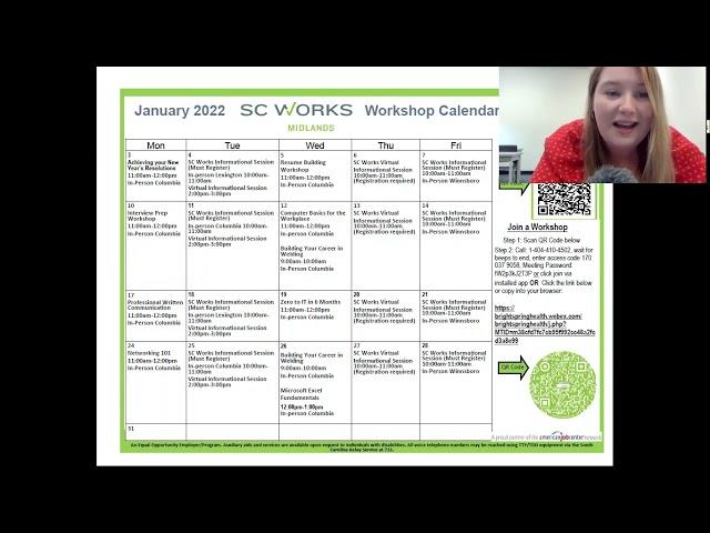 SC Works Midlands January 2022 Calendar Overview
