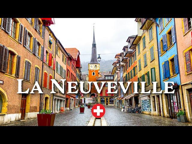 La Neuveville, a medieval Swiss town during a spring storm  4K walking tour