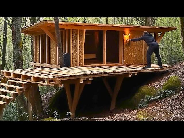 Man Builds a House with ABANDONED PALLETS and LOGS on a Steep Mountain | by @lesnoy_offline3431