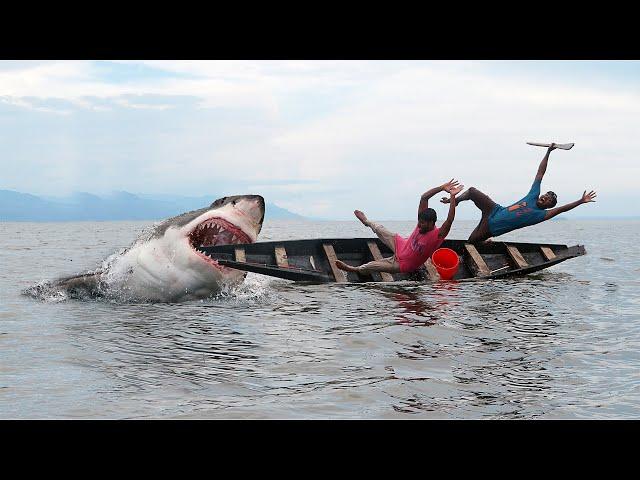 Shark Attack on Fishing Boat | fun made great white shark attack video at sea part 7