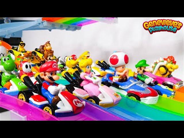 Mario Kart Rainbow Road Hotwheels Track - Toy Learning Videos for Kids!