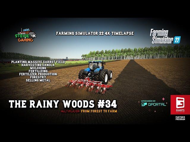 The Rainy Woods/#34/Planting A Massive Carrot Field/Canola Harvest/Forestry/FS22 4k Timelapse