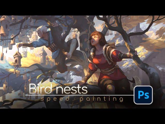 bird nests - speed painting