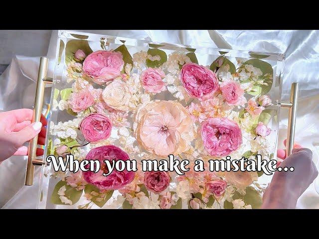 Artist making a mistake and then fixing it | Resin Flower Tray Tutorial, Dried Floral Resin Art Tips