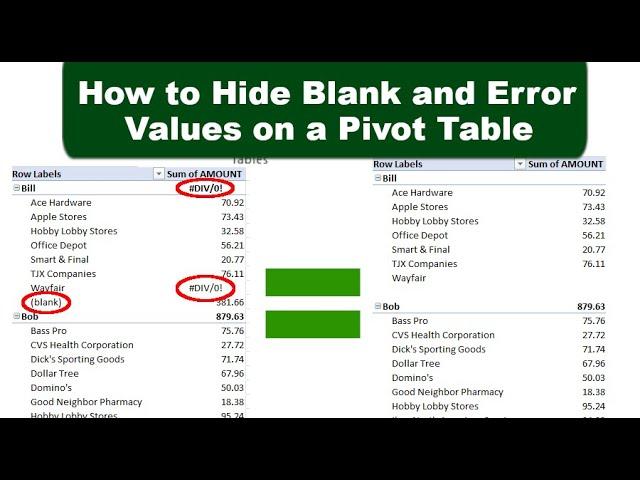 Hide Blanks and Error Values on a Pivot Table