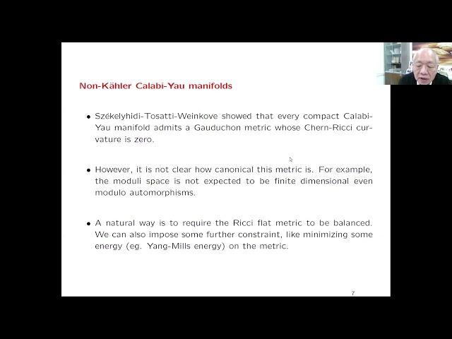 Shing-Tung Yau - Existence of Canonical Metrics on Non-Kähler Geometry (September 9, 2020)