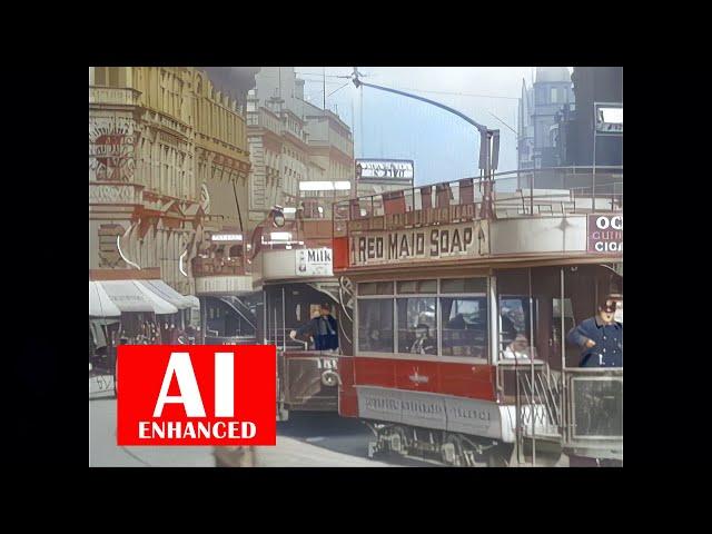 Liverpool, 1901. AI Enhanced. BW. Filmed From A Moving Tram Car. Detail Recovered, Sharpened HD