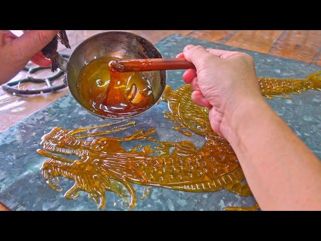 Amazing Skills! Sugar Painting Master, Chinese Dragon / 驚人的傳統技藝! 畫糖手藝, 畫糖龍 - Taiwan Traditional Food