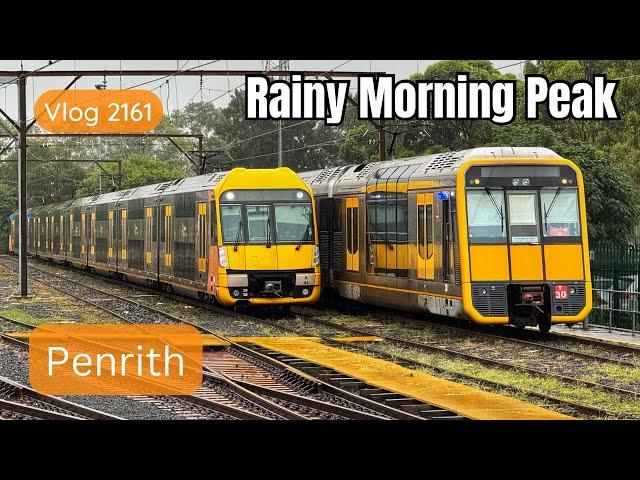 Sydney Trains Vlog 2161: Penrith During a Rainy Morning Peak