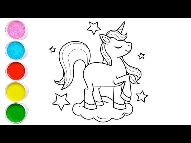 Glitter Unicorn Coloring and Drawing for Kids | How to draw a Glitter Unicorn Coloring Page