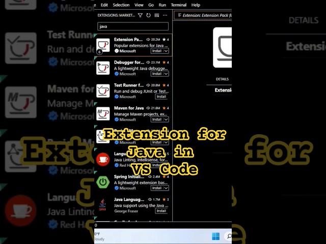 Extension for Java in VS Code #ytshorts #java #vscode #viral #shortsfeed #trending