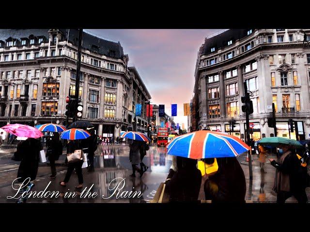 London Walking Tour | Walking in the Rain in West End, Soho, Chinatown | 4K Rain Ambience