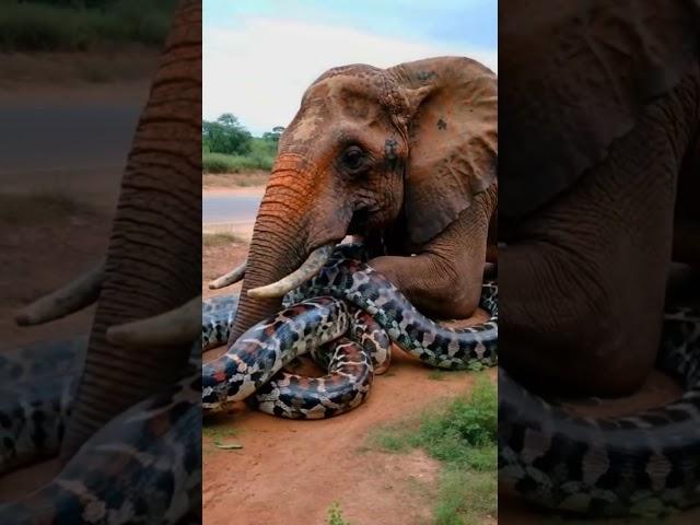 A very large snake and an elephant #cuteanimal #snake