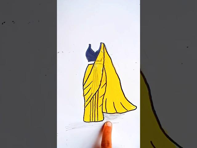 black And yellow Sari drawing step by step 