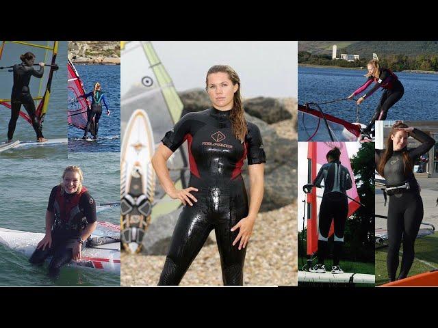 Windsurfing women in wetsuits